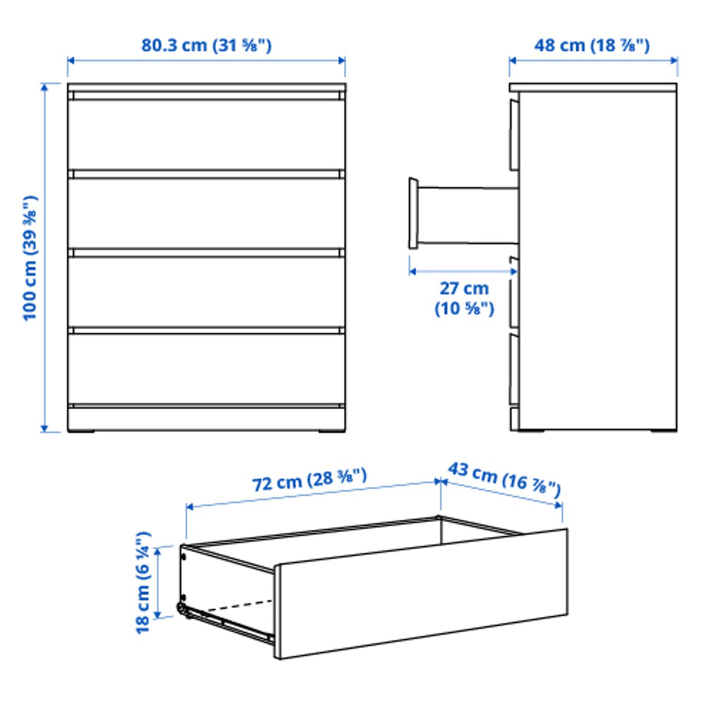 IKEA / MALM 80×100cm MALM chest of 4 drawers, white, 80x100 cm - IKEA