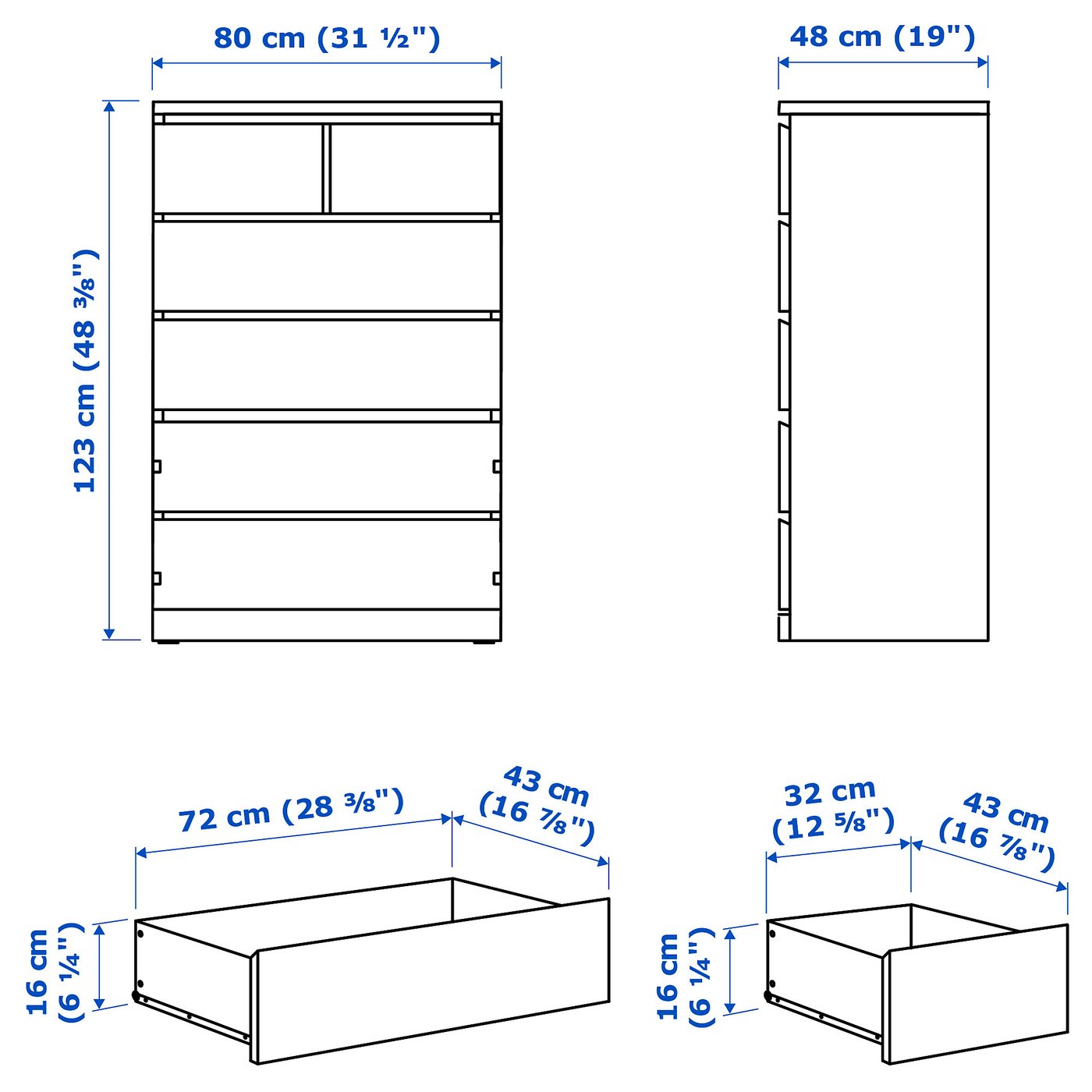 MALM chest of 6 drawers, black-brown, 80x123 cm - IKEA