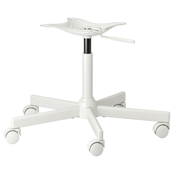 A white MALSKÄR stool base with a round seat, four star-shaped legs, and casters.