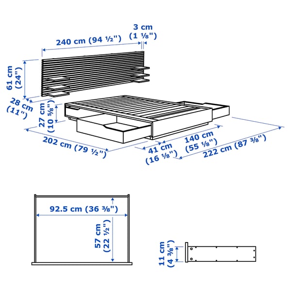 MANDAL Bed frame with headboard, birch/white, 140x200 cm