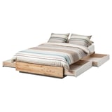 MANDAL Bed frame with storage, birch/white, 120x200 cm
