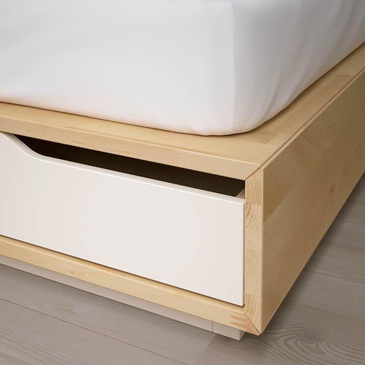 MANDAL bed frame with storage, birch/white, 120x200 cm IKEA