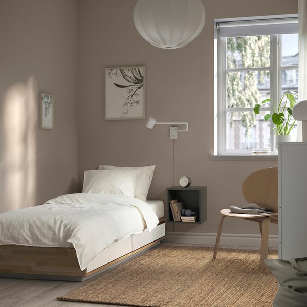 MANDAL Bed frame with storage, birch/white, 90x200 cm