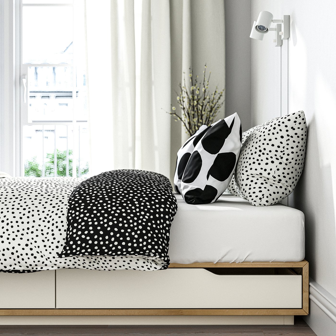 MANDAL bed frame with storage, birch/white, 90x200 cm - IKEA