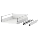 MAXIMERA fully extendable white drawer, smooth and slow-close. Steel runners, epoxy coating, 25-year guarantee.