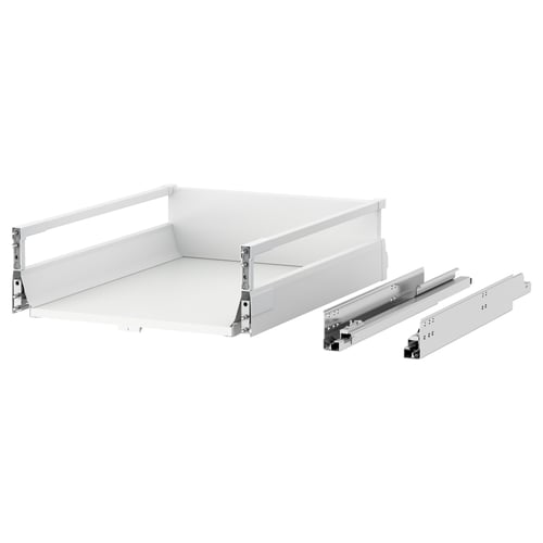 MAXIMERA fully extendable white drawer, smooth and slow-close. Steel runners, epoxy coating, 25-year guarantee.