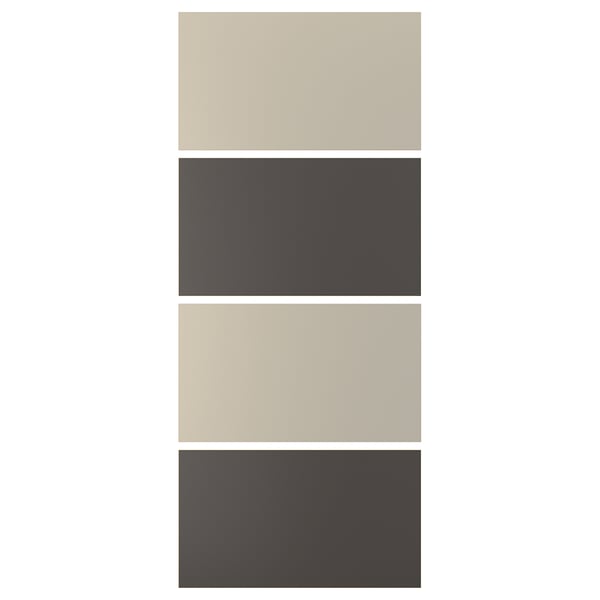 MEHAMN dual-sided sliding door panels in beige and black, rectangular, fibreboard with paper foil.
