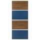 Four panels, two brown, two blue, wooden grain texture. Horizontal stack.