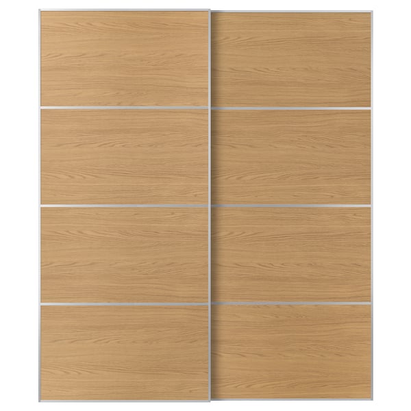 MEHAMN Pair of sliding doors, aluminium/double sided oak effect, 200x236 cm