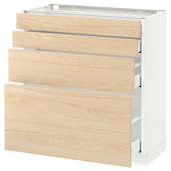 METOD Base cab 4 frnts/4 drawers, white Maximera/Askersund light ash effect, 80x41x80 cm