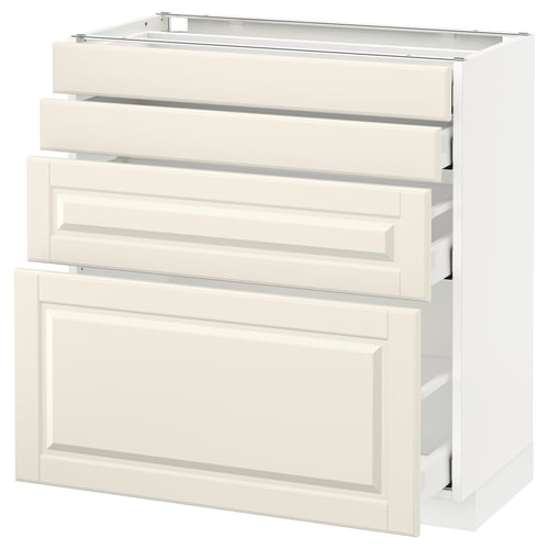 The METOD kitchen cabinet in off-white with bevelled edges, featuring three drawers and one door.