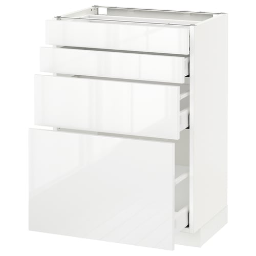 White METOD kitchen unit with high gloss drawers.