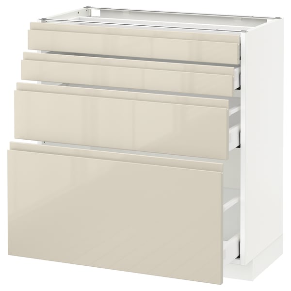 METOD Base cab 4 frnts/4 drawers, white Maximera/Voxtorp high-gloss light beige, 80x41x80 cm