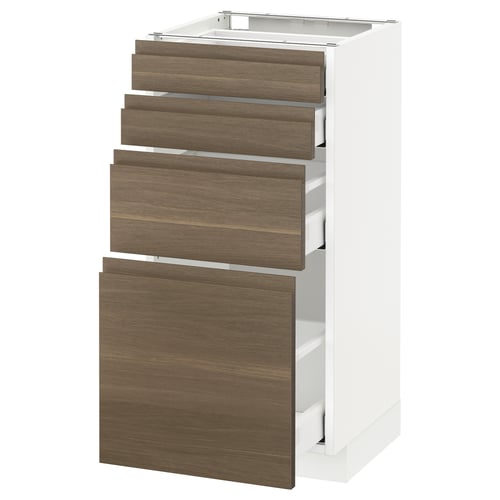 METOD kitchen cabinet with dark walnut drawers, minimalist design, four sizes of drawers.