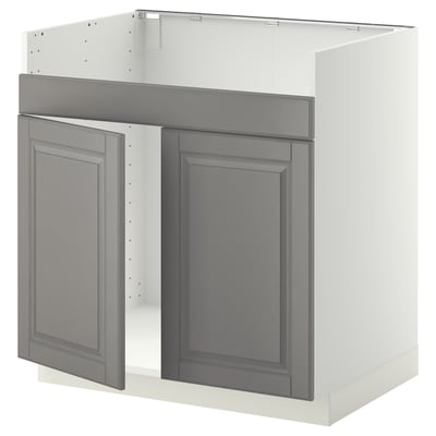 METOD Base cab f HAVSEN double bowl sink, white/Bodbyn grey, 80x60x80 cm