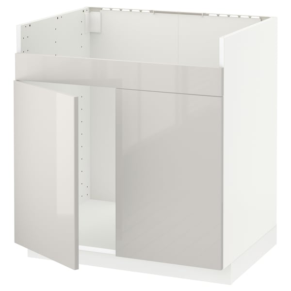 METOD Base cab f HAVSEN double bowl sink, white/Ringhult light grey, 80x60x80 cm
