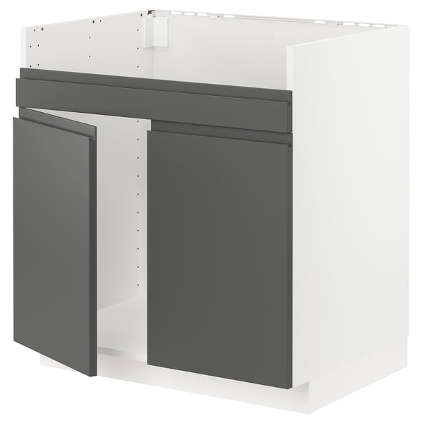 METOD Base cab f HAVSEN double bowl sink, white/Voxtorp dark grey, 80x60x80 cm