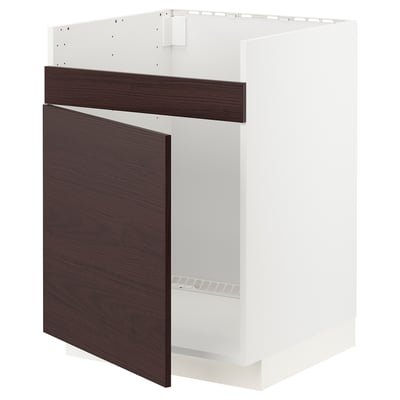 METOD Base cab f HAVSEN single bowl sink, white Askersund/dark brown ash effect, 60x60x80 cm