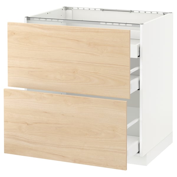 METOD Base cab f hob/2 fronts/3 drawers, white Maximera/Askersund light ash effect, 80x60x80 cm