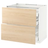 METOD Base cab f hob/2 fronts/3 drawers, white Maximera/Askersund light ash effect, 90x60x80 cm