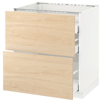 METOD Base cab f hob/2 fronts/3 drawers, white Maximera/Askersund light ash effect, 75x60x80 cm