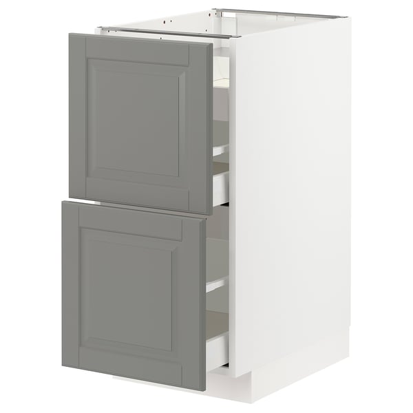 METOD Base cab f hob/2 fronts/3 drawers, white Maximera/Bodbyn grey, 40x60x80 cm