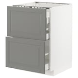 METOD Base cab f hob/2 fronts/3 drawers, white Maximera/Bodbyn grey, 60x60x80 cm