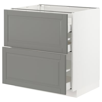 METOD Base cab f hob/2 fronts/3 drawers, white Maximera/Bodbyn grey, 80x60x80 cm