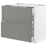 METOD Base cab f hob/2 fronts/3 drawers, white Maximera/Bodbyn grey, 90x60x80 cm