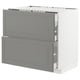 METOD Base cab f hob/2 fronts/3 drawers, white Maximera/Bodbyn grey, 90x60x80 cm