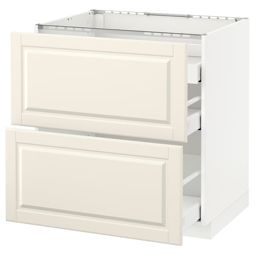 A METOD kitchen cabinet in off-white with two drawers featuring bevelled edges and smooth, full-extension runners.