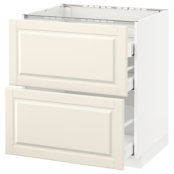 METOD Base cab f hob/2 fronts/3 drawers, white Maximera/Bodbyn off-white, 75x60x80 cm