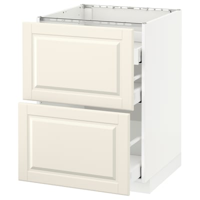 METOD Base cab f hob/2 fronts/3 drawers, white Maximera/Bodbyn off-white, 60x60x80 cm