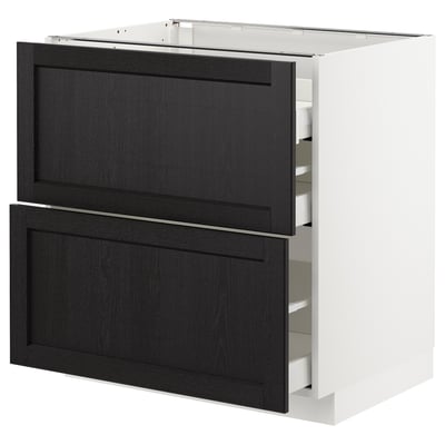METOD Base cab f hob/2 fronts/3 drawers, white Maximera/Lerhyttan black stained, 80x60x80 cm
