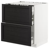 METOD Base cab f hob/2 fronts/3 drawers, white Maximera/Lerhyttan black stained, 75x60x80 cm