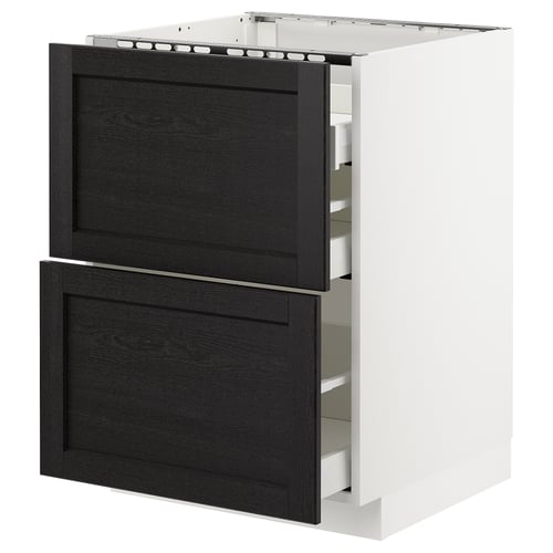 Ikea METOD kitchen cabinet with black lerhyttan drawers.
