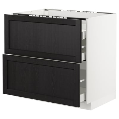 METOD Base cab f hob/2 fronts/3 drawers, white Maximera/Lerhyttan black stained, 90x60x80 cm