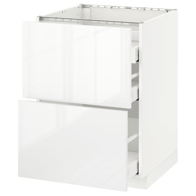 METOD Base cab f hob/2 fronts/3 drawers, white Maximera/Ringhult white, 60x60x80 cm