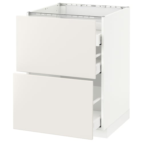 A white METOD kitchen cabinet with two drawers. The design is sleek and modern with a sturdy frame construction.