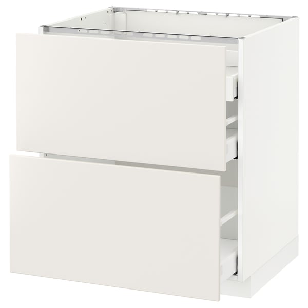 METOD Base cab f hob/2 fronts/3 drawers, white Maximera/Veddinge white, 75x60x80 cm