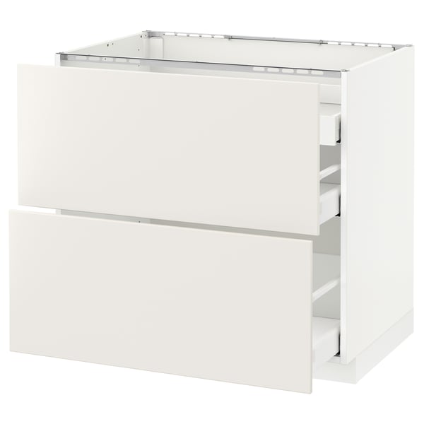 METOD Base cab f hob/2 fronts/3 drawers, white Maximera/Veddinge white, 90x60x80 cm