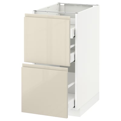 METOD Base cab f hob/2 fronts/3 drawers, white Maximera/Voxtorp high-gloss light beige, 40x60x80 cm