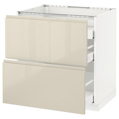 METOD Base cab f hob/2 fronts/3 drawers, white Maximera/Voxtorp high-gloss light beige, 80x60x80 cm