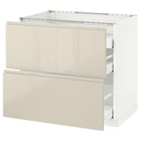 METOD Base cab f hob/2 fronts/3 drawers, white Maximera/Voxtorp high-gloss light beige, 90x60x80 cm
