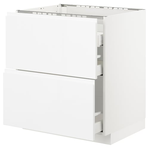 White METOD kitchen cabinet, modern design, glossy finish, metal handles, fully assembled.
