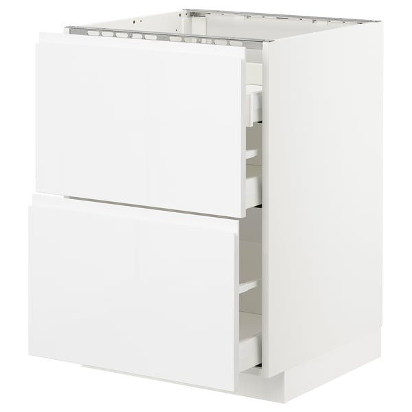 METOD Base cab f hob/2 fronts/3 drawers, white Maximera/Voxtorp high-gloss/white, 60x60x80 cm