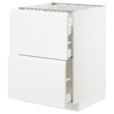 METOD Base cab f hob/2 fronts/3 drawers, white Maximera/Voxtorp high-gloss/white, 60x60x80 cm