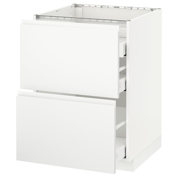 METOD Base cab f hob/2 fronts/3 drawers, white Maximera/Voxtorp matt white, 60x60x80 cm