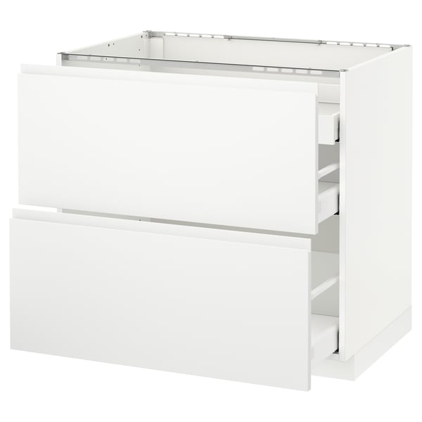 METOD Base cab f hob/2 fronts/3 drawers, white Maximera/Voxtorp matt white, 90x60x80 cm