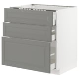 METOD Base cab f hob/3 fronts/3 drawers, white Maximera/Bodbyn grey, 80x60x80 cm